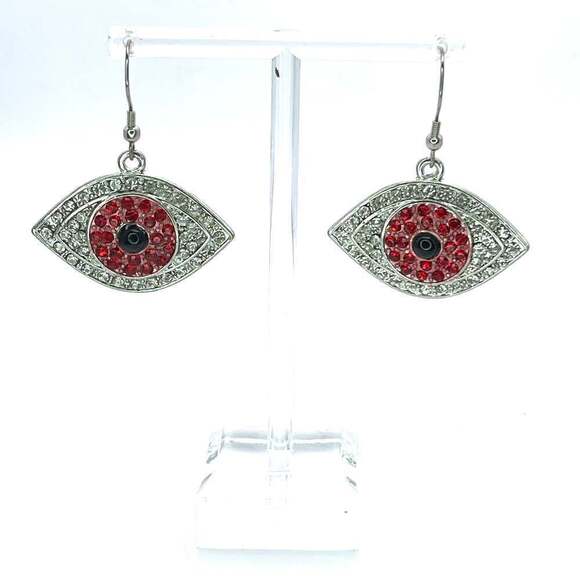 E141 | Red Evil Eye Rhinestone Earrings - Picture 2 of 2